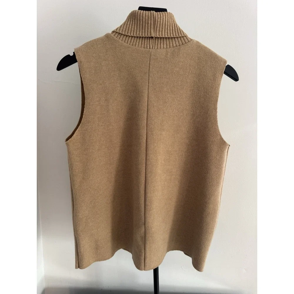 Zara Womens M Camel Sleeveless Turtleneck Sweater Knit‎ Top Minimalist